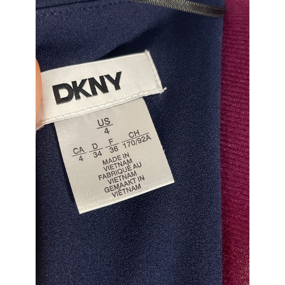 DKNY Sheath Dress Women 4 Navy Blue Good Faux Wrap Gold Buckle DD6ACH15 - Picture 5 of 6